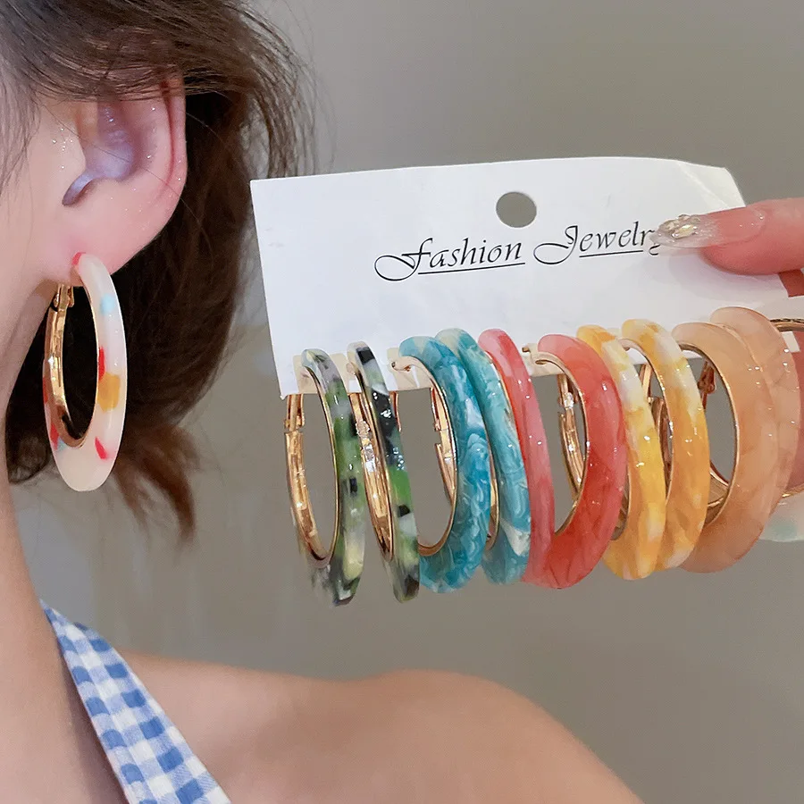 Smudged Leopard Print C-shaped Earrings Six-piece Set for Women 2025 Korean Fashion Hoop Earrings Luxury Designer Jewelry Gift