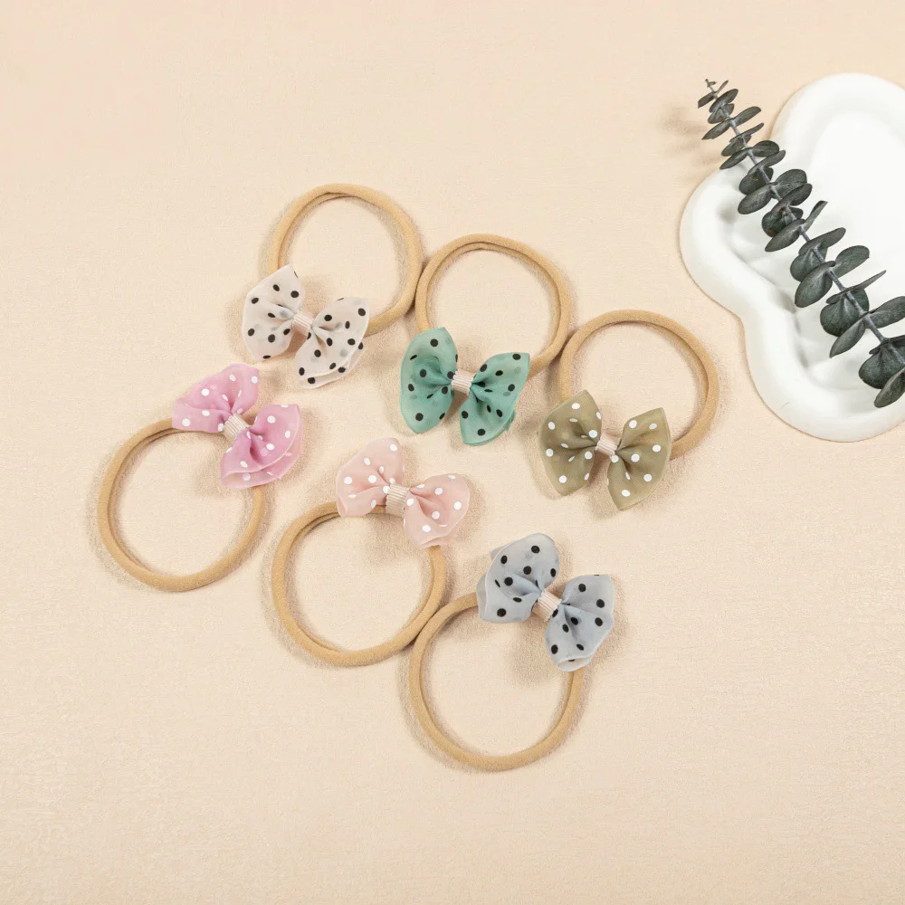 

60 PCS/Lot, 5CM Polka Dot Mesh Bow Baby Headbands Girls Hair Accessories