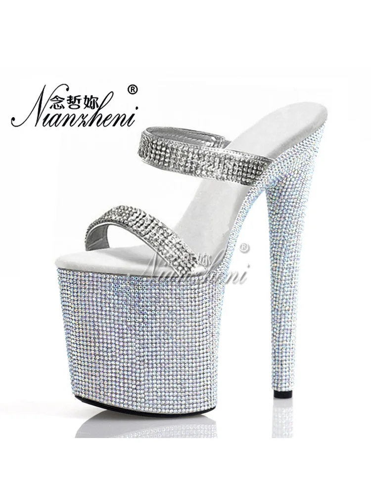 8 Inches Strip Platform Slippers Pole Dance Thin Heels Nightclub Models Women exotic CrossDress Party Rhinestone Peep Toe walk