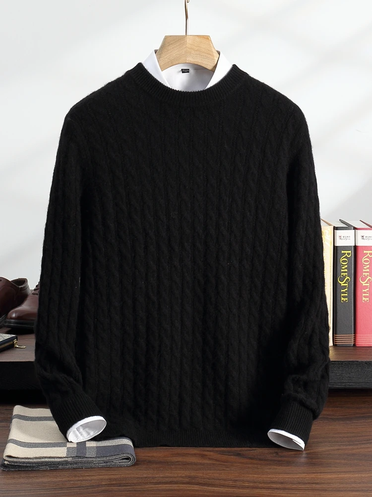 TLOML New Men's 100% Cashmere Sweater O-neck Cable Knit Pullover Autumn Winter Soft Warm Cashmere Knitwear Smart Casual Tops