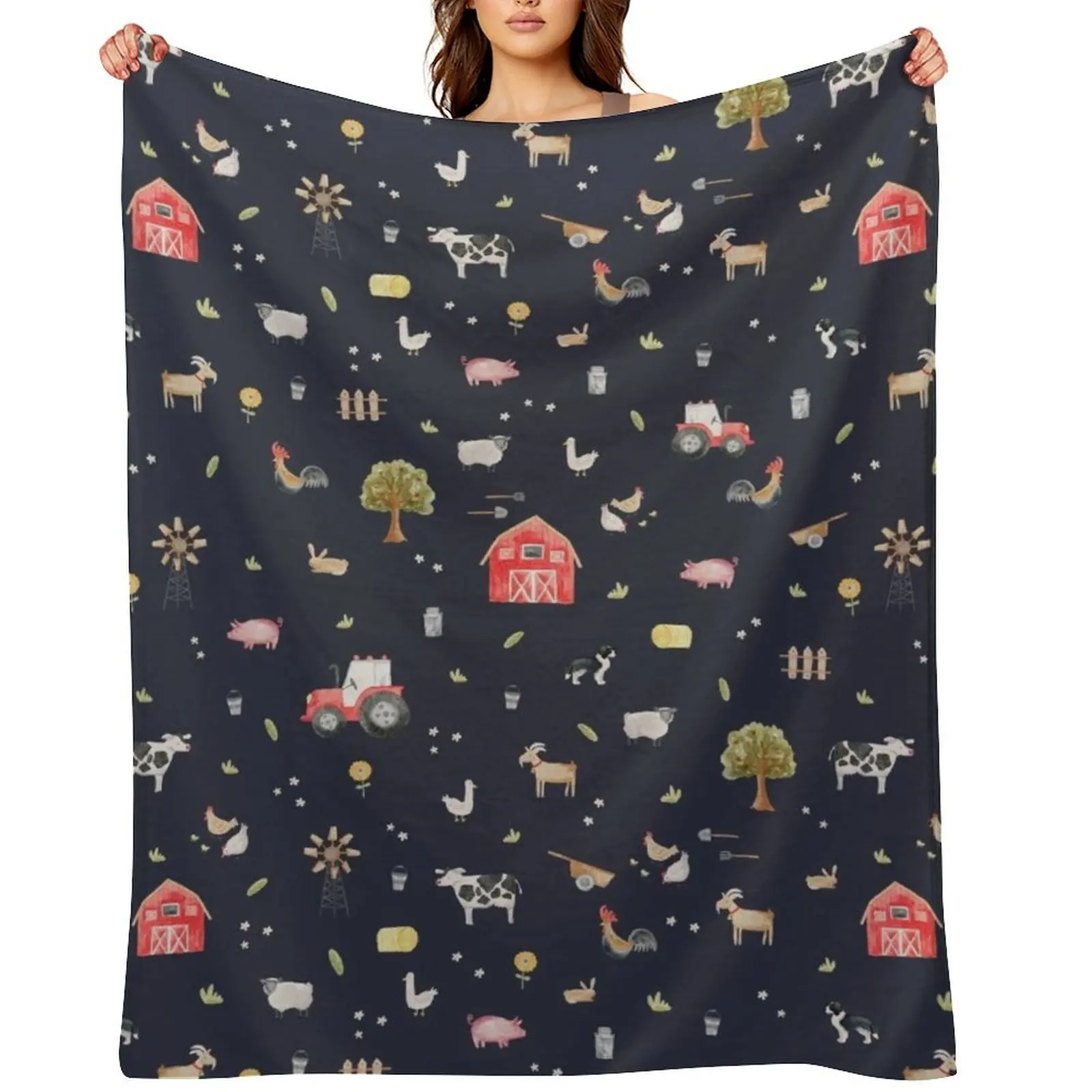 

The Farmyard Throw Blanket Sofa Vintage Stuffeds bed plaid Blankets