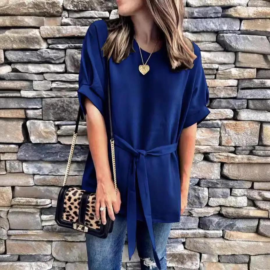 

Ele Women's Batwing Sve Casual Loose Belted Faion Top New Sle Middle-Aged And ly Clothing Accories