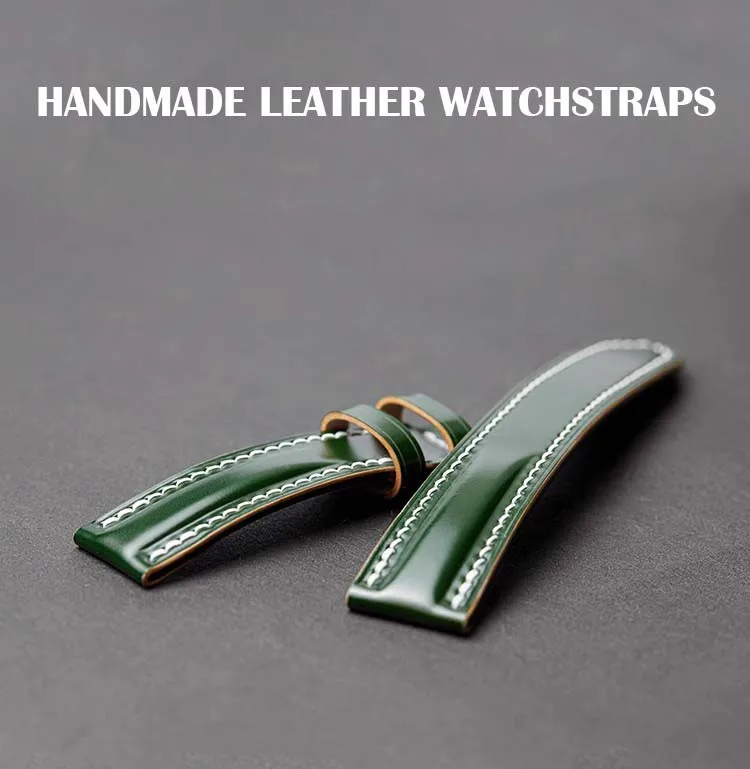 1 Piece Handmade Green Horsehide Genuine Leather Watch Band Strap 16mm 18mm 20mm 22mm 24mm Watchbands Belt