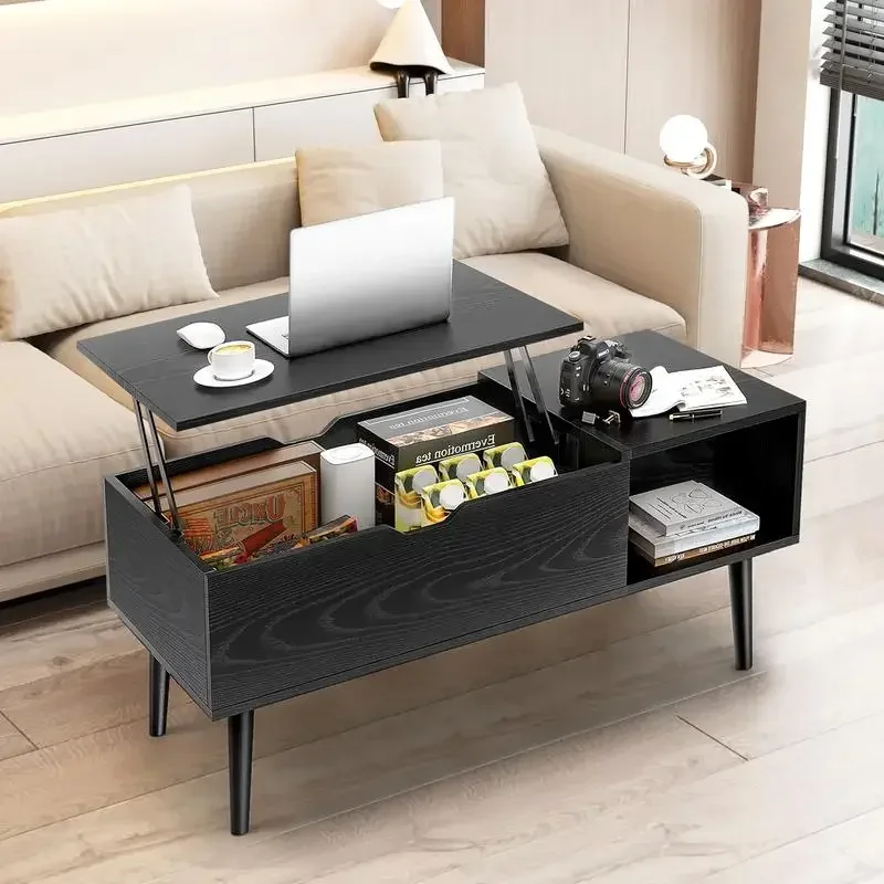 Lift Top Coffee Table for Living Room, Wooden Center Table with Rising Tabletop, Storage Shelf, and Hidden Compartment