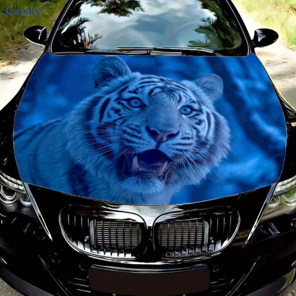 

White Tiger Animal Pattern Car Hood Wrap-Waterproof & Scratch-Resistant Vinyl Sticker For Trucks, Cars, And Motorcycles-Easy To