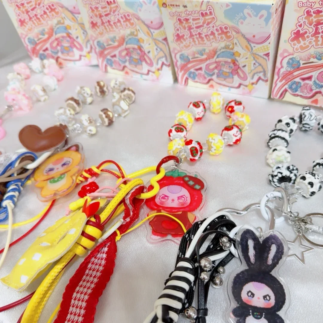 Genuino bebé tres amor cadena tiempo bolsa ciega caja pulsera llavero bolsa colgante joyería decorativa tendencia juguete niña regalo de cumpleaños