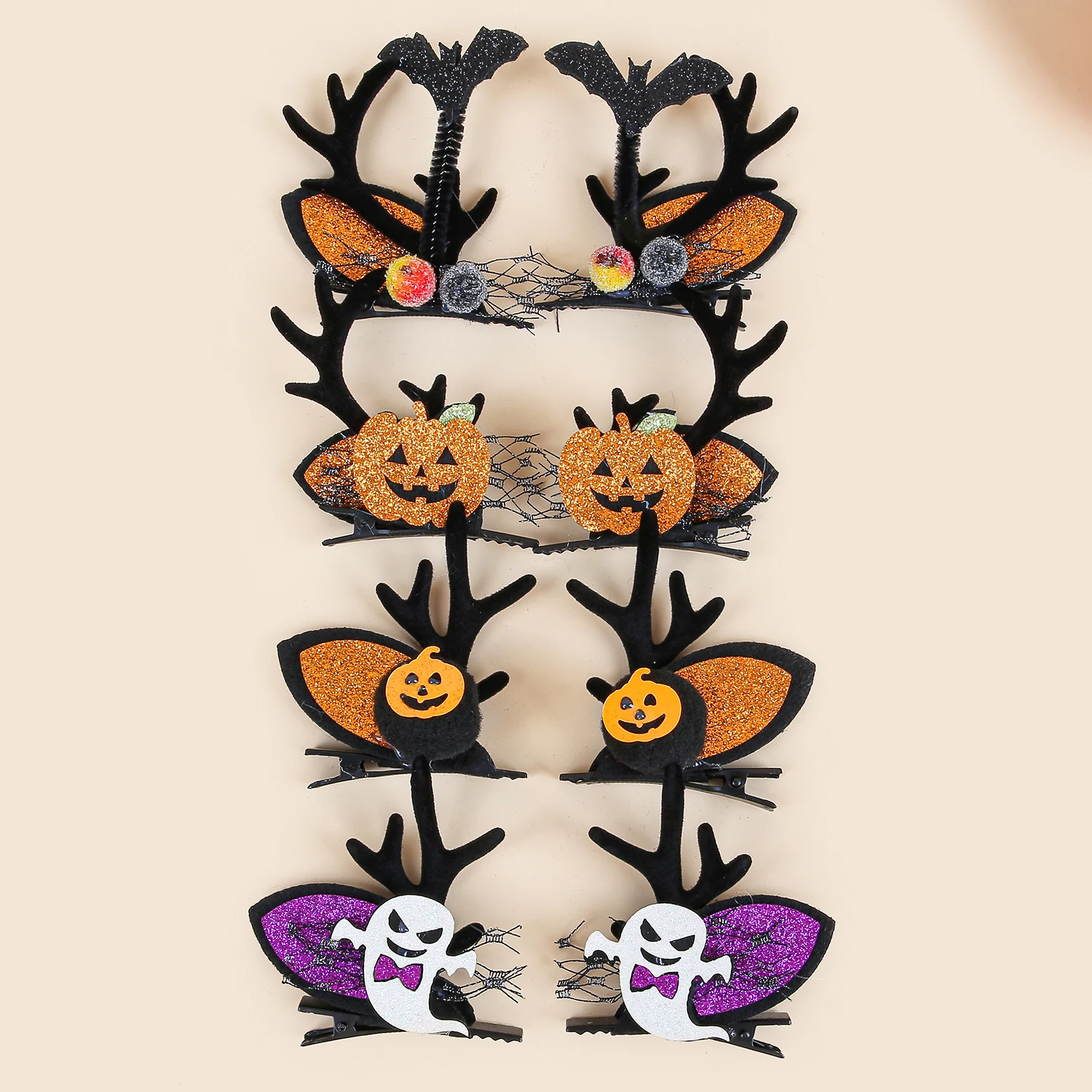 2pcs Kids Halloween Hair Clips Pumpkin Hairpins Clips Girls Festival Party Antler Barrettes Hair Clips Children Hair Accessories