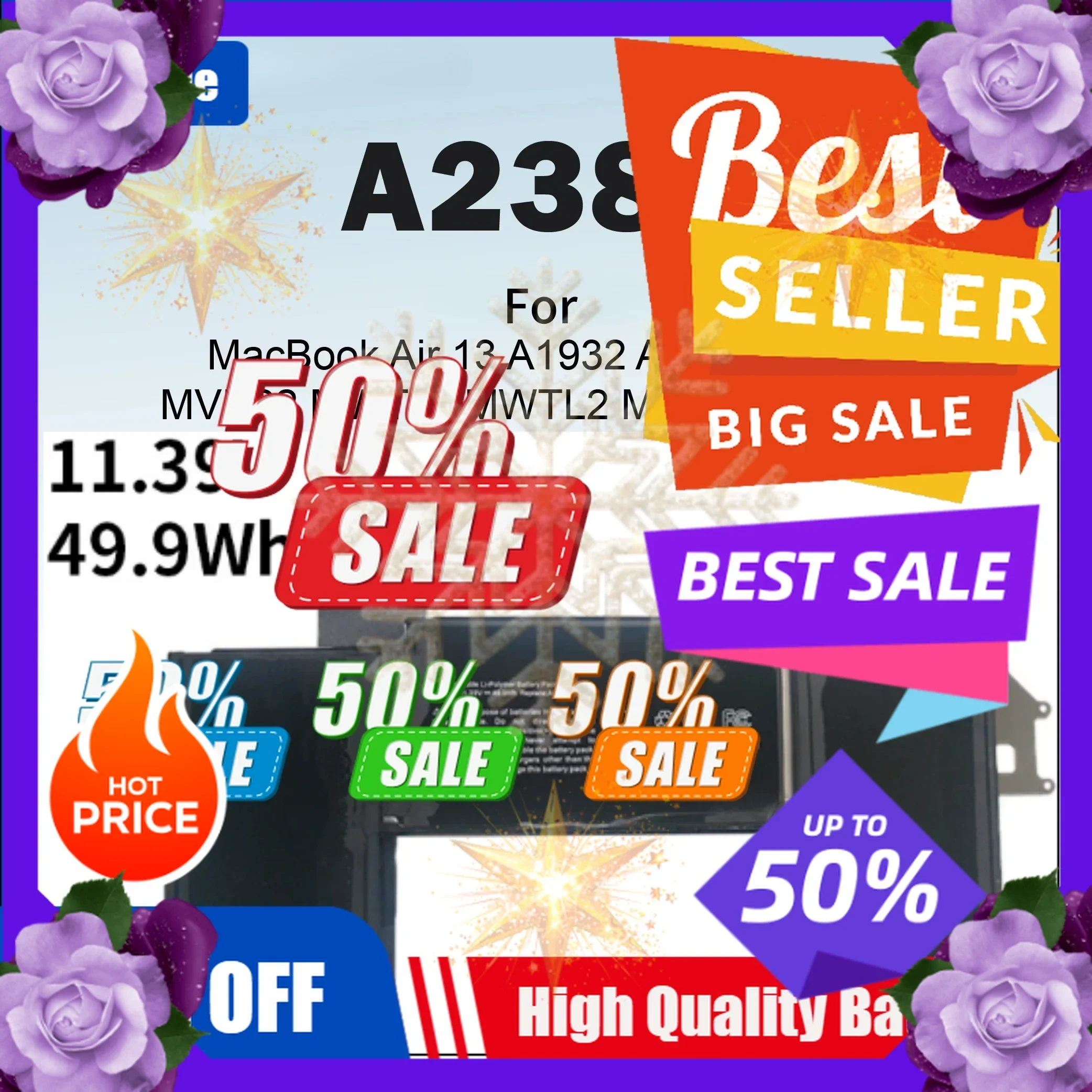 SWZY  A2389 11.39v 49.9Wh Laptop Battery For MacBook Air 13
