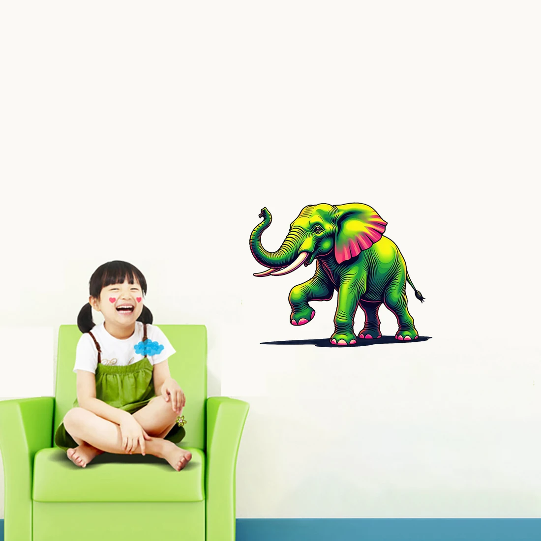 Three Ratels CD44 Green Elephant Cartoon Animal Wall Stickers for Home Decoration Computer decals Car Stickers