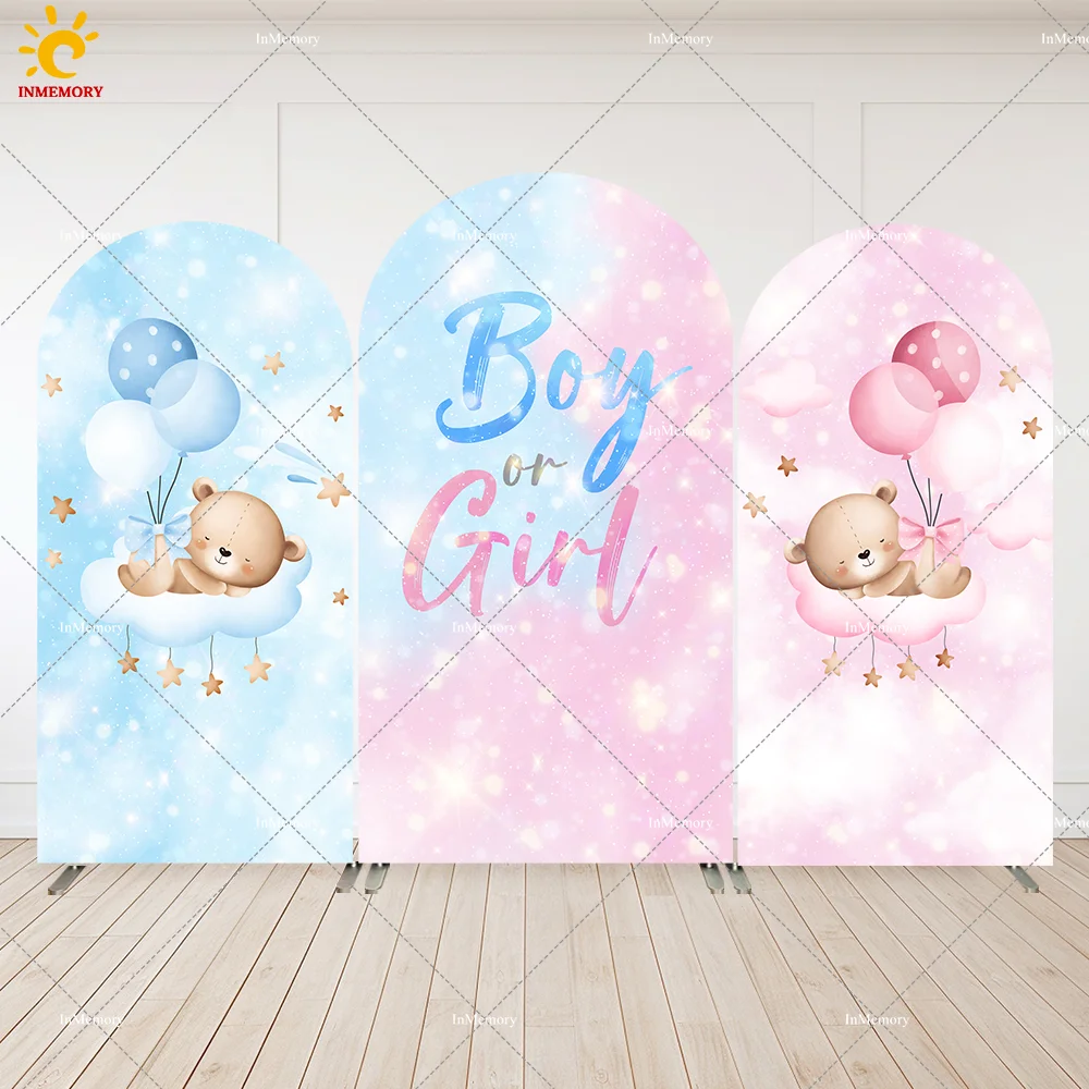 Customize Bear Baby Shower Decoration Arch Backdrop Cover Boy or Girl Banner Gender Reveal Party Background for Photo Studio