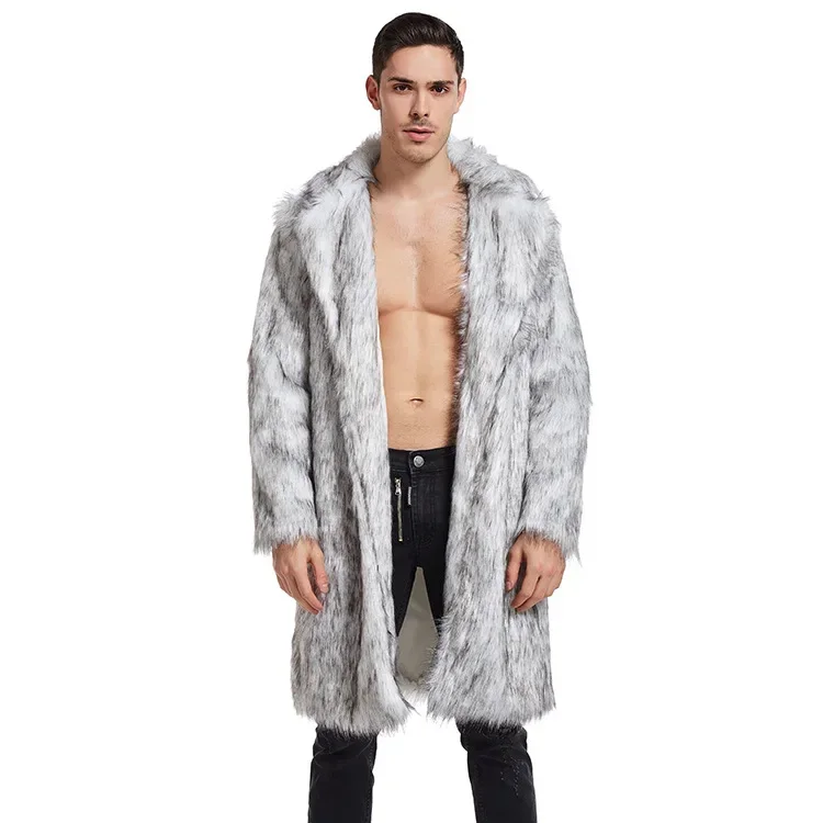 

Men's Luxury Faux Fur Coat Male Thicked Cardigan Coat Thermal Long Coats Turndown Collar Winter Outerwear Ski Skat Outfit