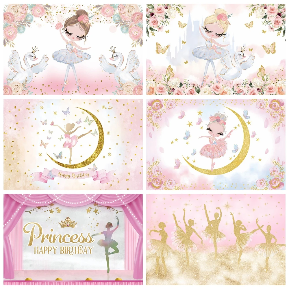 

Ballet Dancer Backdrop for Princess Girl Birthday Party Swan Butterfly Flower Baby Portrait Photography Background Photo Studio