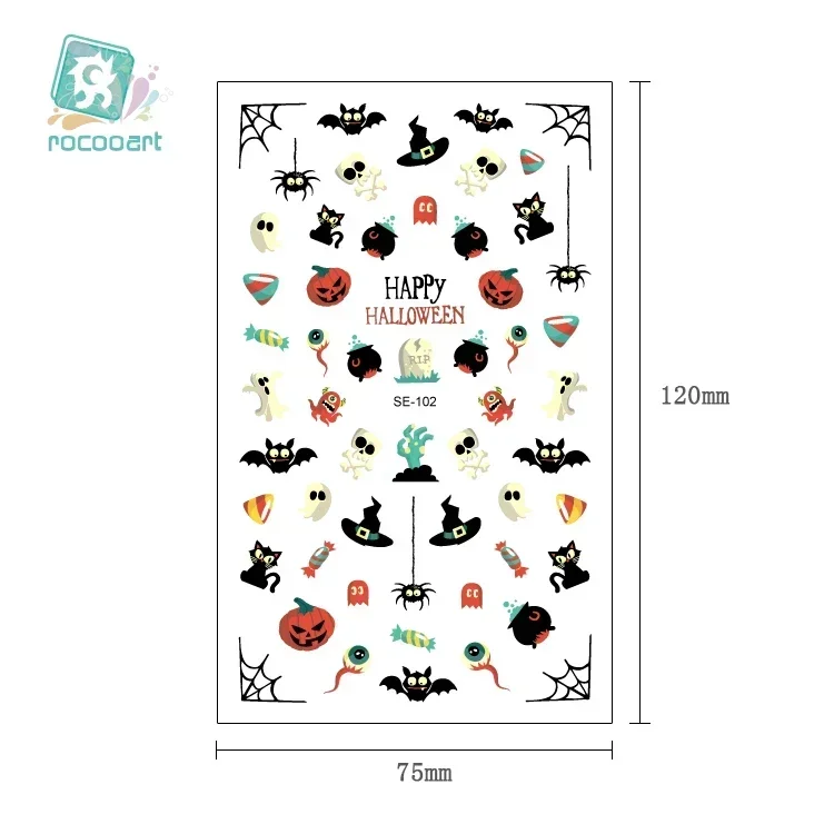 Rocooart Halloween Nail Art Stickers DIY Adhesive Foil Nail Wraps Ghost Spider Bat Nail Art Decoration Make Up Party Decals