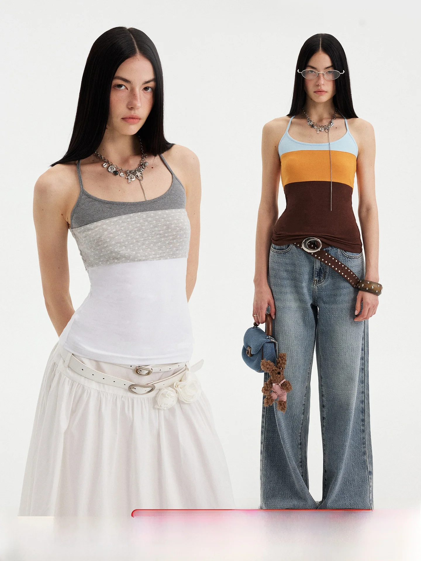 D IDDIMODA Color Block Polka Dot Neck Hanging Strap Tube Top for Women Summer 2026 High-End Feelings Outerwear Blouse