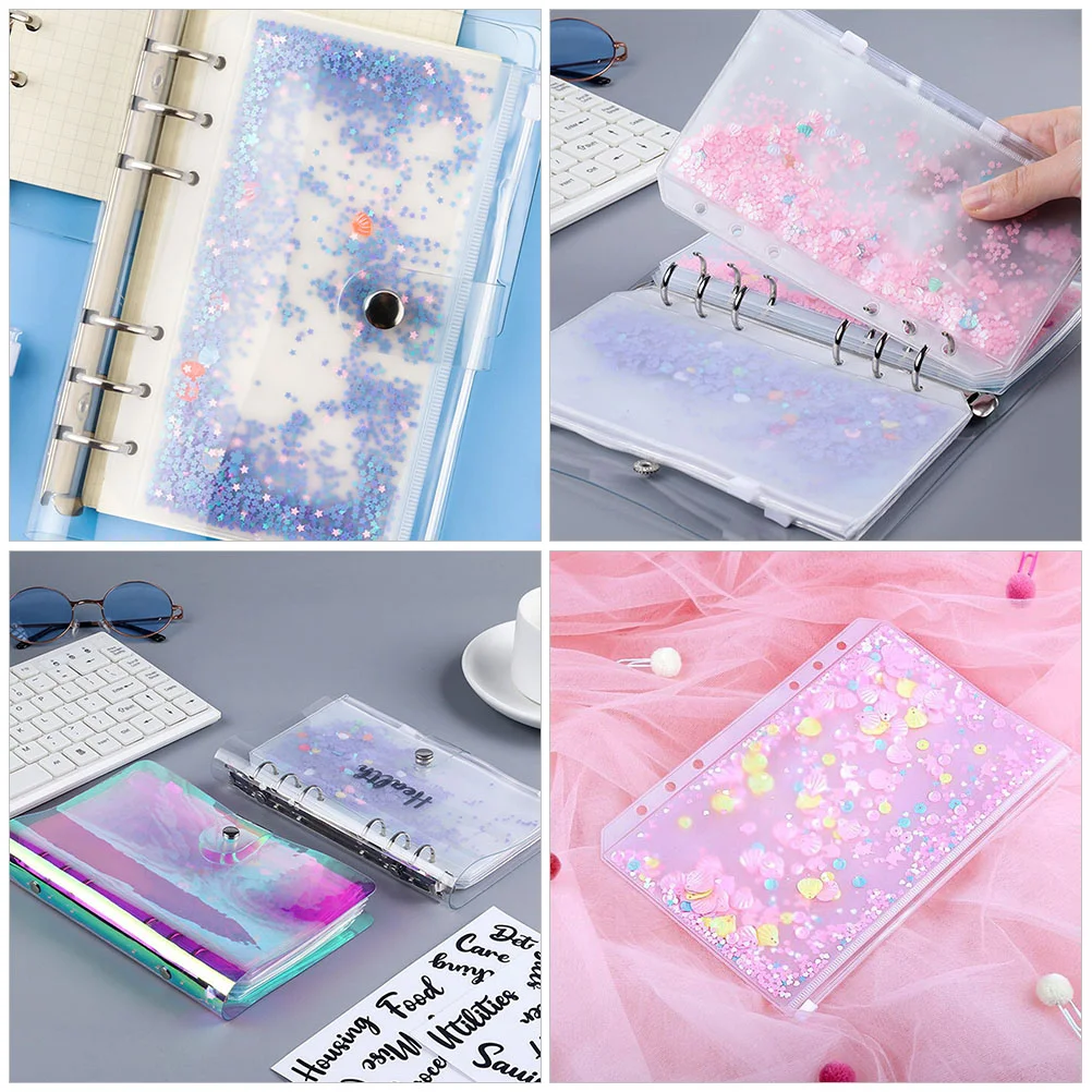 6 Pcs Loose-leaf Storage Bag Money Budget Binder Binders Planner with Cash Envelopes Zip Pouch File Bags Folders Zipper Sequins