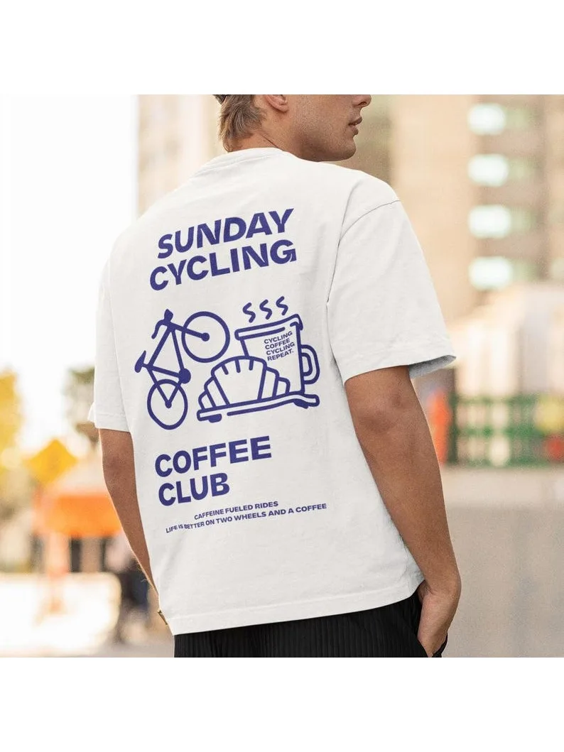 AliExpress laoyaoyifu Sunday Cycling Coffee Club Graphic T Shirts Unisex Woman Man Summer Bicycle High Quality Cotton T-shirt Classic Breathable Tops