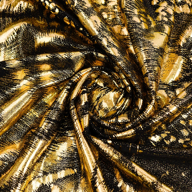 2024s Stretch Spandex Fabric Tiger Zabra Foil Printing Cloth Dance Clothing Helloween Holidays Fabric Important Activity Dress