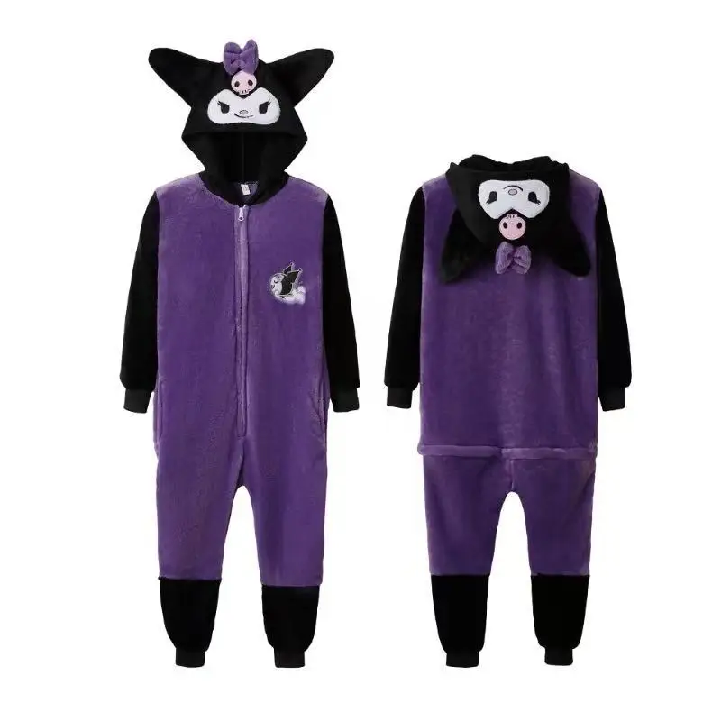 Melody Kuromi Kigurumi Onesies Cinnamorol Piyama Kartun Anime Jumpsuit Pakaian Rumah untuk Cosplay Natal Halloween