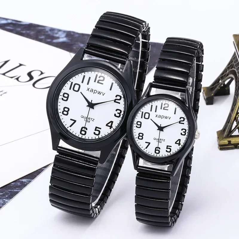 Couple's Watch 1pc Creative Black and White Elastic Band Watch Elderly Couple Stretch Retro Relojes De Pulsera De Cuarzo Montre