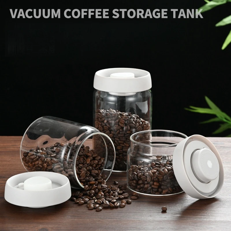 Coffee Beans Vacuum Sealed Tank Glass Sealed Jar Household Moisture-proof Air Extraction Airtight Container Household Coffee Set
