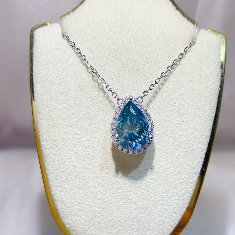 Water-drop Colorful Necklace Pendant For Women With 5 Carat Large Gem-texture Moissanite PT950 Platinum Versatile Pendant
