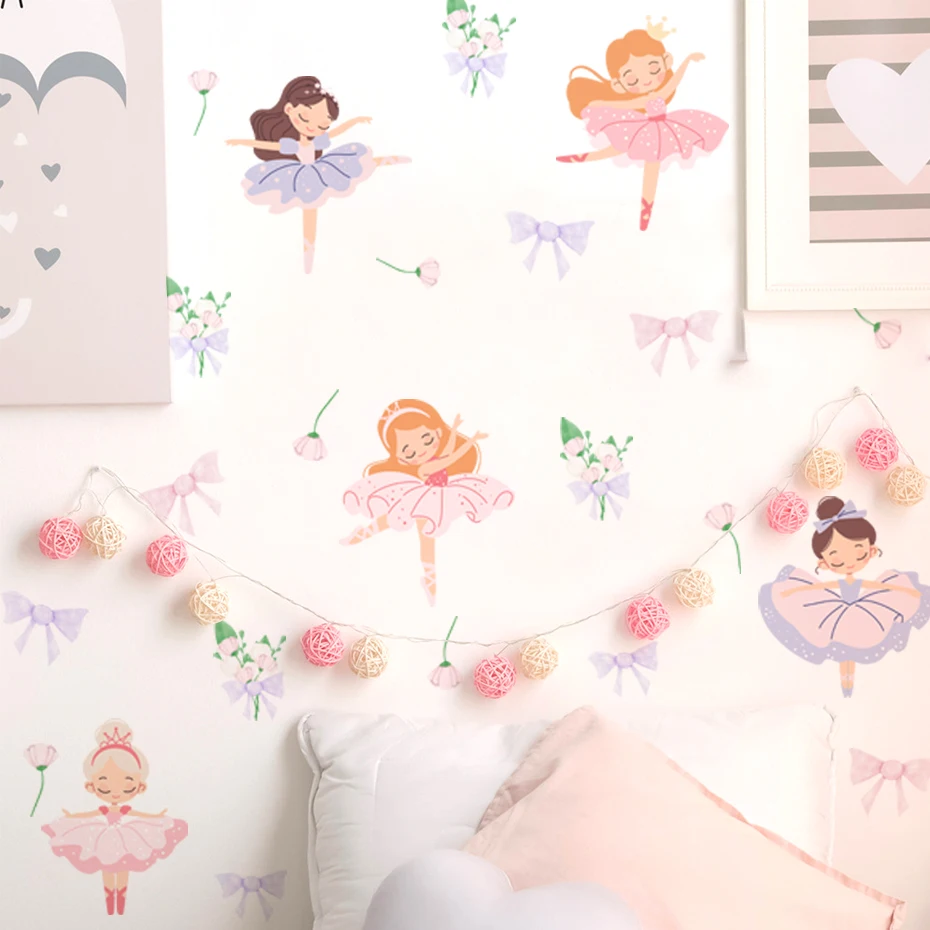 

Fairy Ballet Dancer Bow Wall Stickers for Kids Rooms Girls Baby Room Bedroom Decoration Cute Nursery Wallpaper Self-adhesive