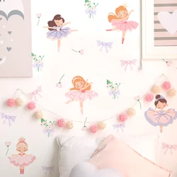 Fairy Ballet Dancer Bow Wall Stickers for Kids Rooms Girls Baby Room Bedroom Decoration Cute Nursery Wallpaper Self-adhesive