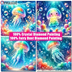 Full Fairy DustDiamond Embroidery Cross Stitch Kit Jellyfish Animal Picture Of Crystal Diamond Painting Sea Landscape Home Decor