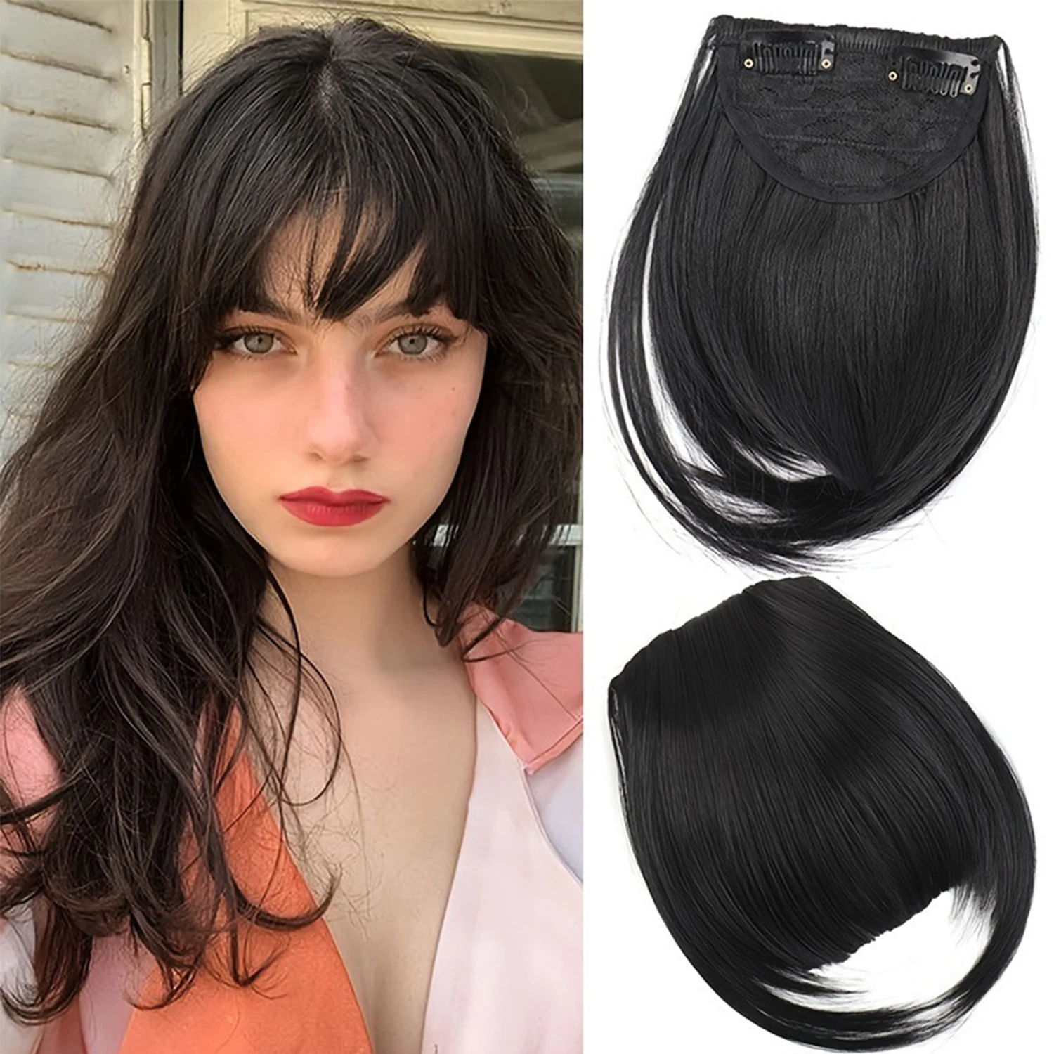 

Synthetic Women's Hair Short Straight Blunt Bangs Natural Fake False Hair Clip In Hairpieces For Black Heat Resistant Fiber