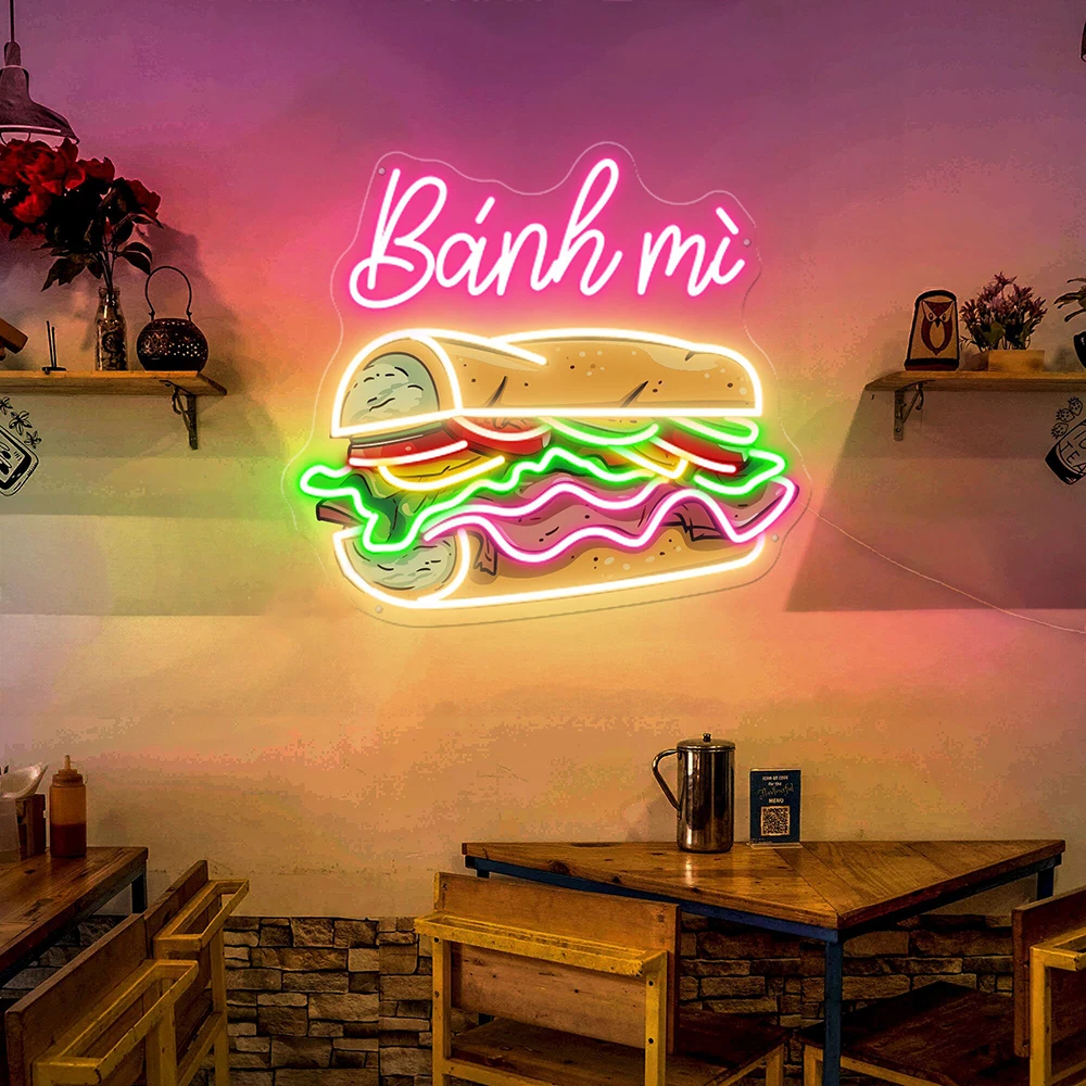 Vietnamese Banh Mi Neon Sign Light Asian Restaurant Wall Decor Vietnamese Food Light Banh Mi Wall Art Vietnamese Bread Led Sign