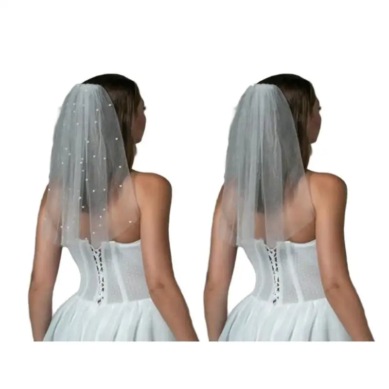

A52E Bride Pearls Studded Bridal Veil Pageant Prom for School Play Stage Props