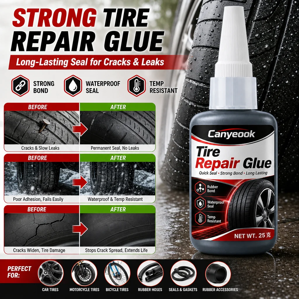 CANYEOOK Tire Repair Glue - Strong Rubber Bonding for Punctures Cracks Leaks Waterproof Heat Resistant Durable Seal 25g