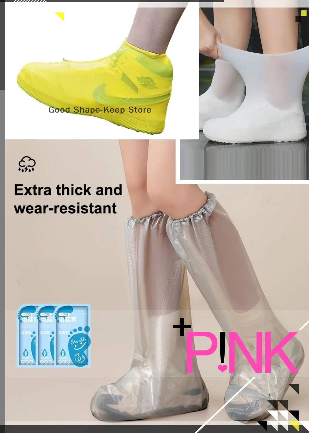 

Disposable Plastic Shoe Covers Rain Thickened Long Footwear Boot Covers Shoes and Reusable Waterproof Rain Shoes Cover