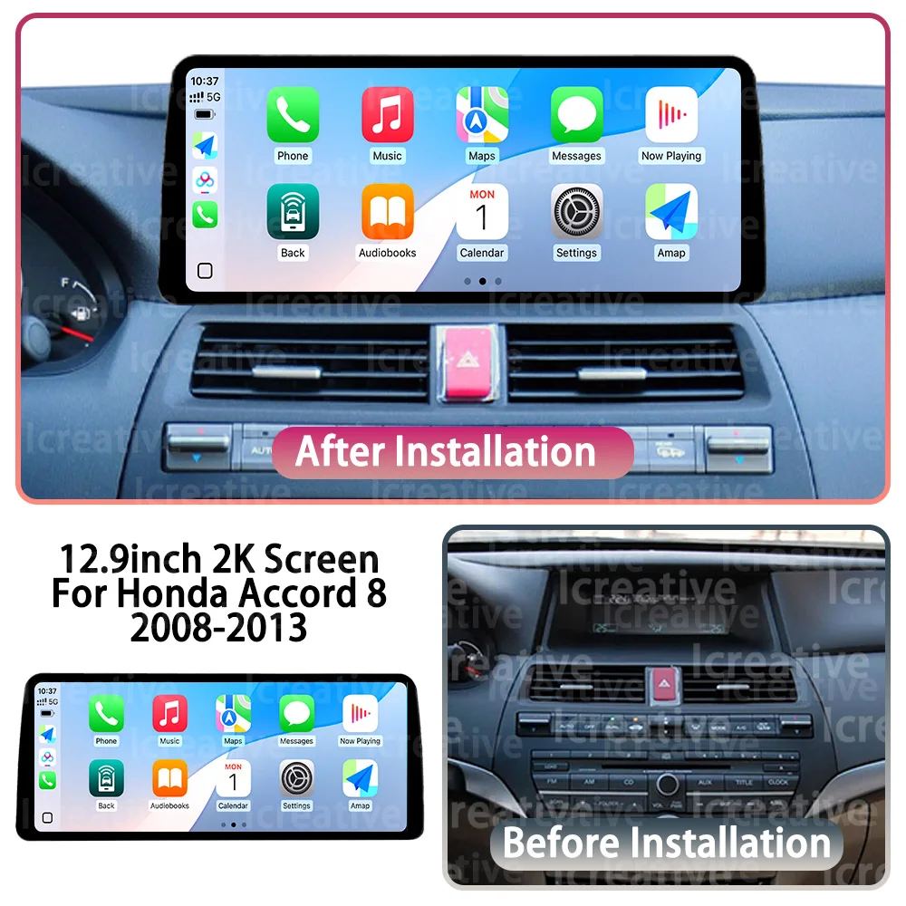12.3 inch HD Screen Car Radio For Honda Accord 8 2008 - 2013 Android 14 Carplay Autoradio Multimedia Player 2DIN DSP Navi HU BT