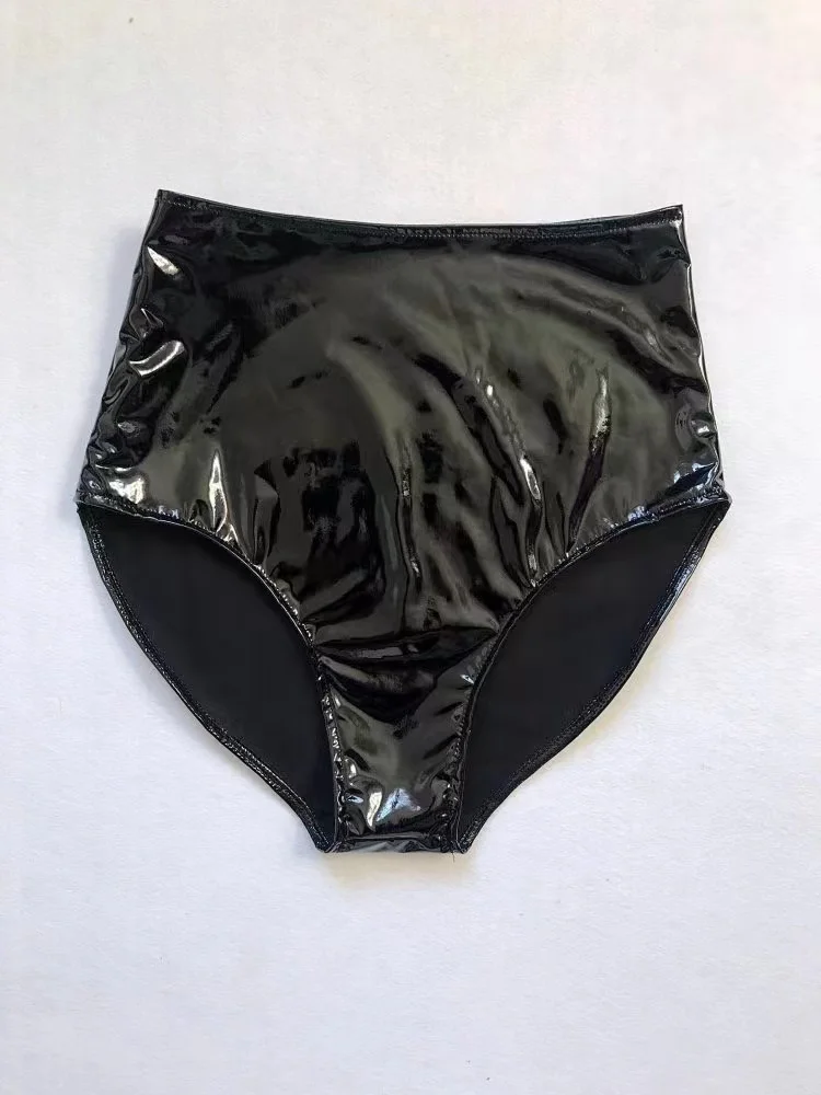 Sexy Shiny Elastic Patent Leather Mid Waist Bbag Hip Shorts Bright Sliver Patent Leather Hot Pants For Nightclub Bar Stage Wear