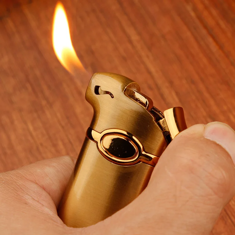 New Originality Creative Metal Slant Flame Lighter Specially Designed for Igniting Dry Smoke Men's Gift Smoking Fire  Gold