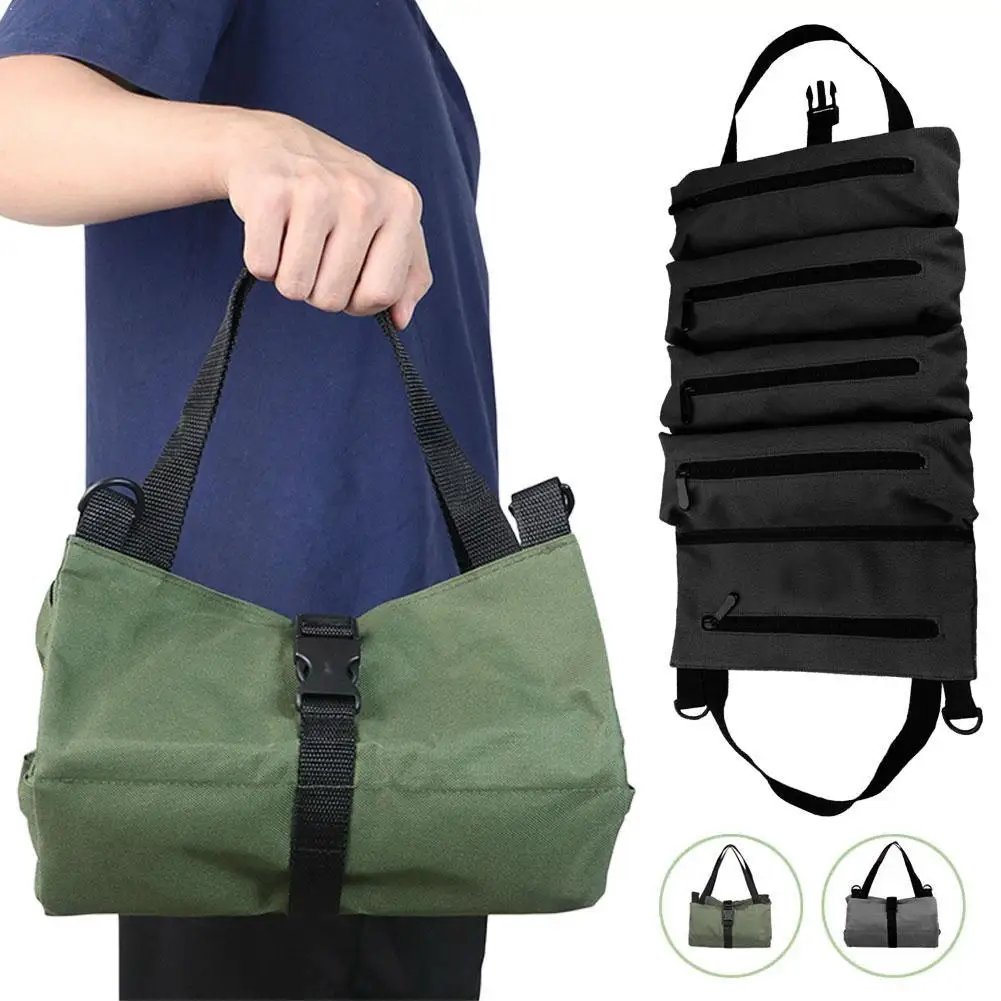 Foldable Roll Tool Bag Large Capacity Canvas Storage Bag Outdoor Fishing Maintenance Tool Organizer For Electricians/Carpenters