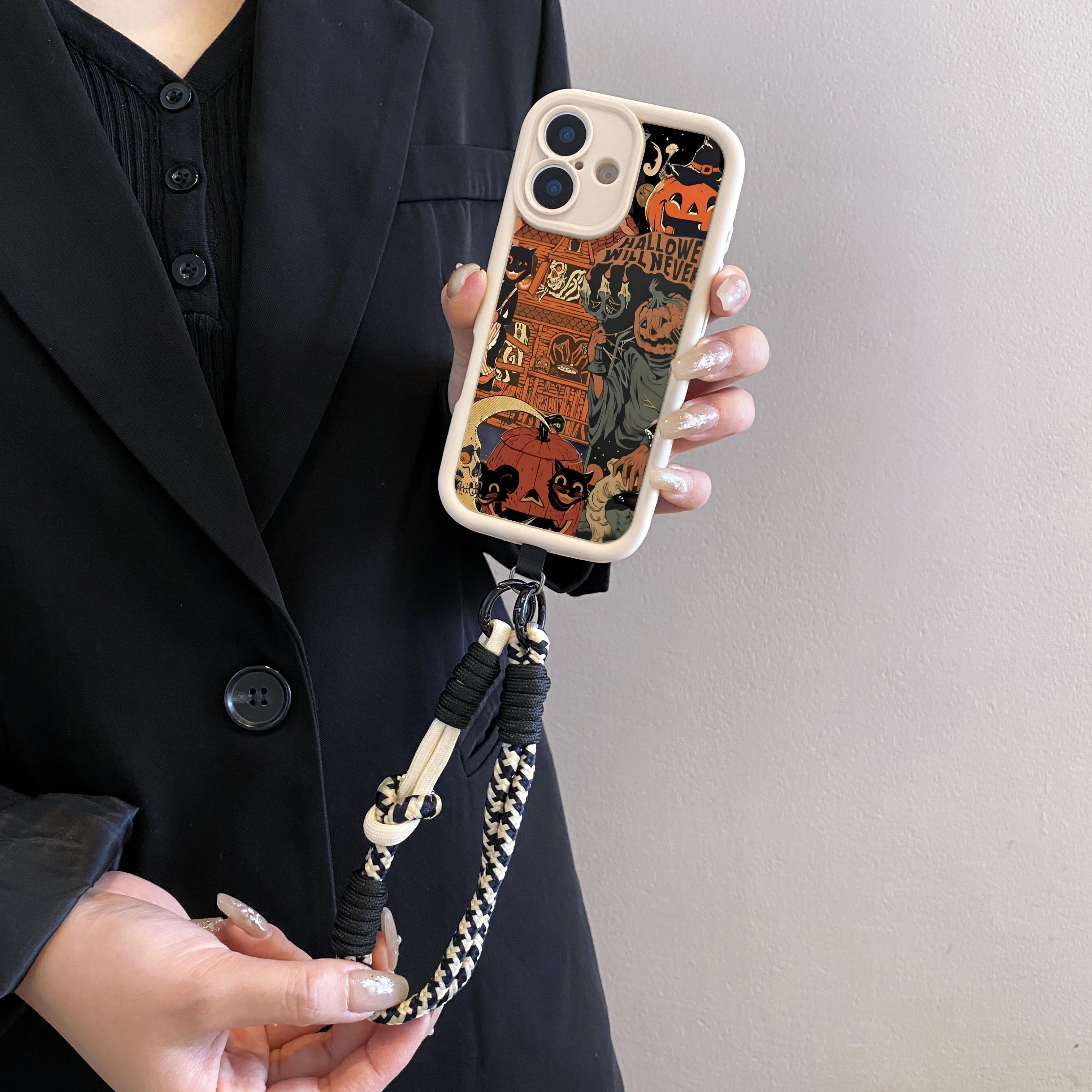 Coque de téléphone avec chaîne de poignet, étui pour Xiaomi 14T 13T 12T 11T Pro 15 14 13 12 11 Lite Ultra Halloween Ghost, avec lanière à bandoulière, nouvelle collection 2025