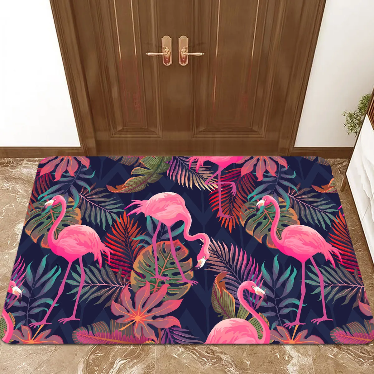 1pc Tropical Forest Flamingo Element Printed Floor Mat | Polyester Soft Floor Mat for Indoor and Outdoor Entrance Floor Mat