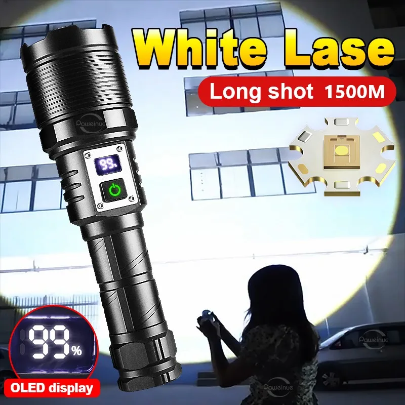 New White Laser Powerful Flashlights USB Rechargeable Torch Light XHP70 High Power LED Flashlight Long Shot Lantern Camping Lamp