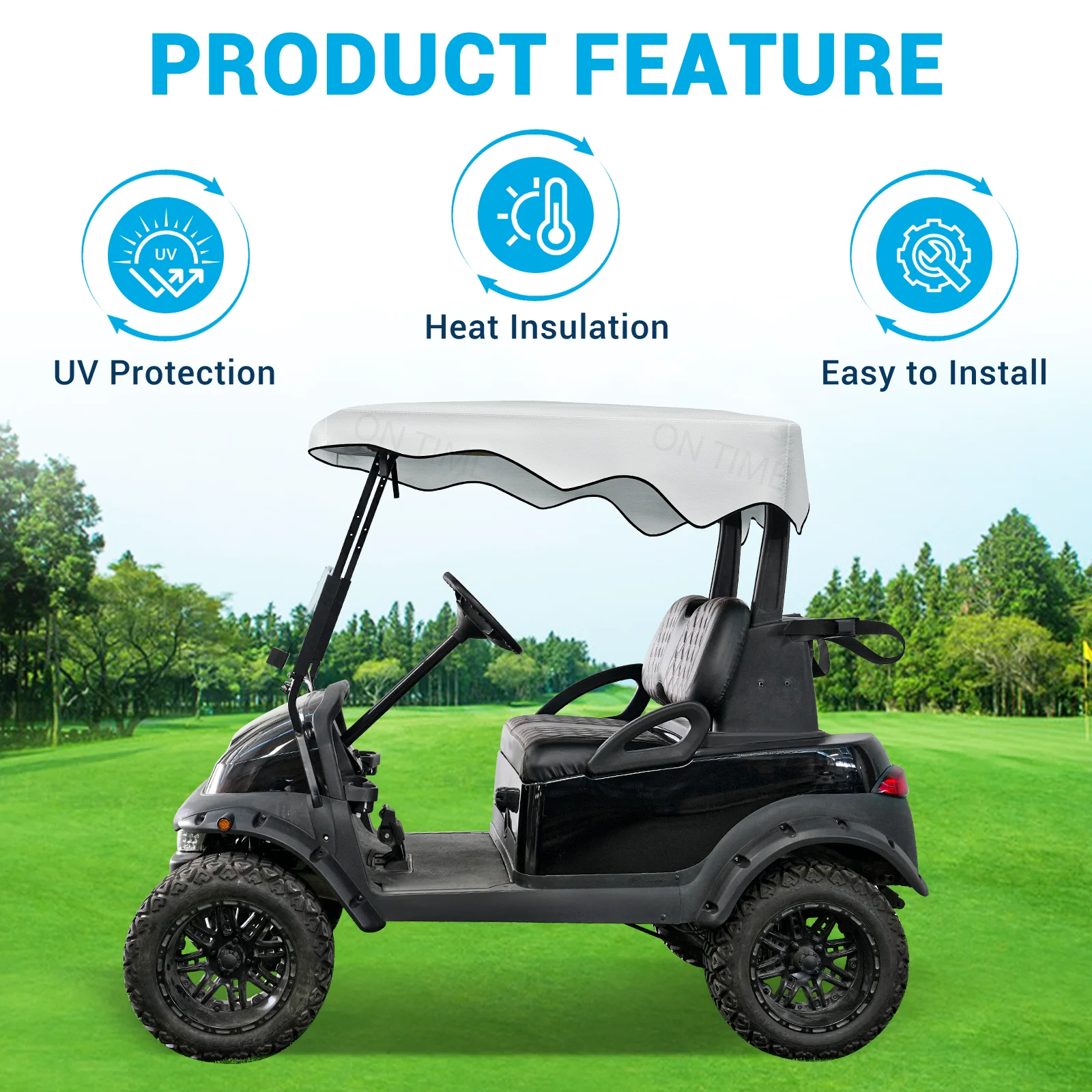 Silver Golf Cart Sunshade 210D Oxford Roof Top Heat Shield Cover Waterproof For 2 Seat 2004-Up Club Car Precedent/Onword