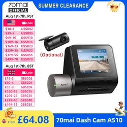 70mai Dash Cam A510 1944P HDR GPS ADAS 4G Connectivity 70mai 4G Front Cam A510 Car DVR 24H Parking Support Rear Cam