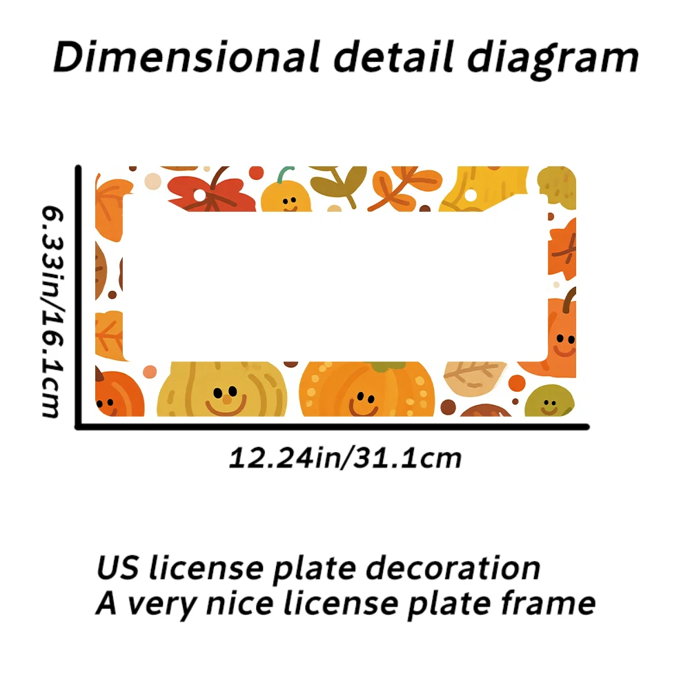 1 قطعة اليقطين البرتقالي والأوراق نمط 2 حفرة إطار لوحة الترخيص ، مادة الألومنيوم ، 6x12 بوصة مع مجموعة المسمار ، متعة الكرتون دي
