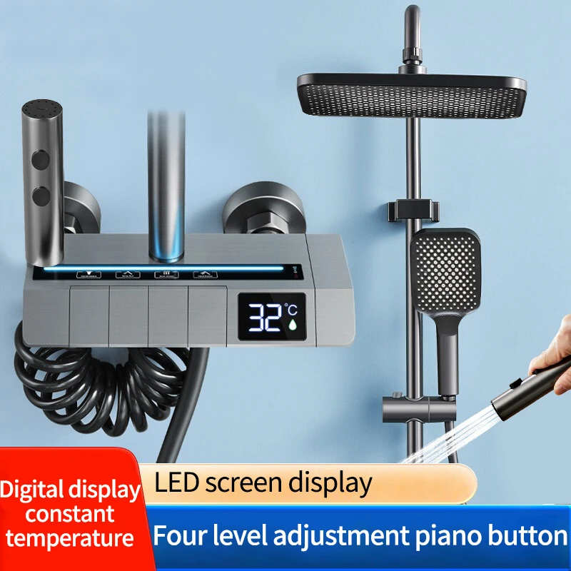 Shower set all copper smart light sensing atmosphere light digital display automatic constant temperature mixing valve pressure