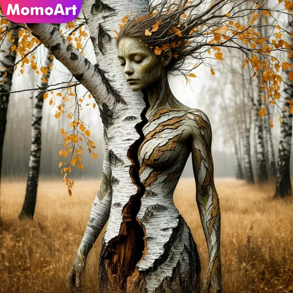 Momoart Neuerscheinung Diamant-Mosaik Baum Abstrakte Frau Diamantmalerei Landschaft DIY Bastelset Stickerei Dekoration für Zuhause