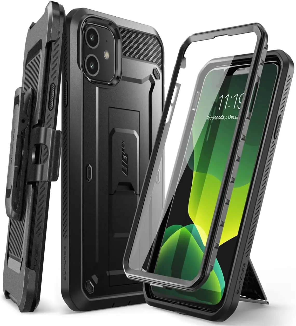 

Heavy Duty iPhone 11 Case with Built-in Screen Protector, Kickstand & Belt Clip - Military Protection