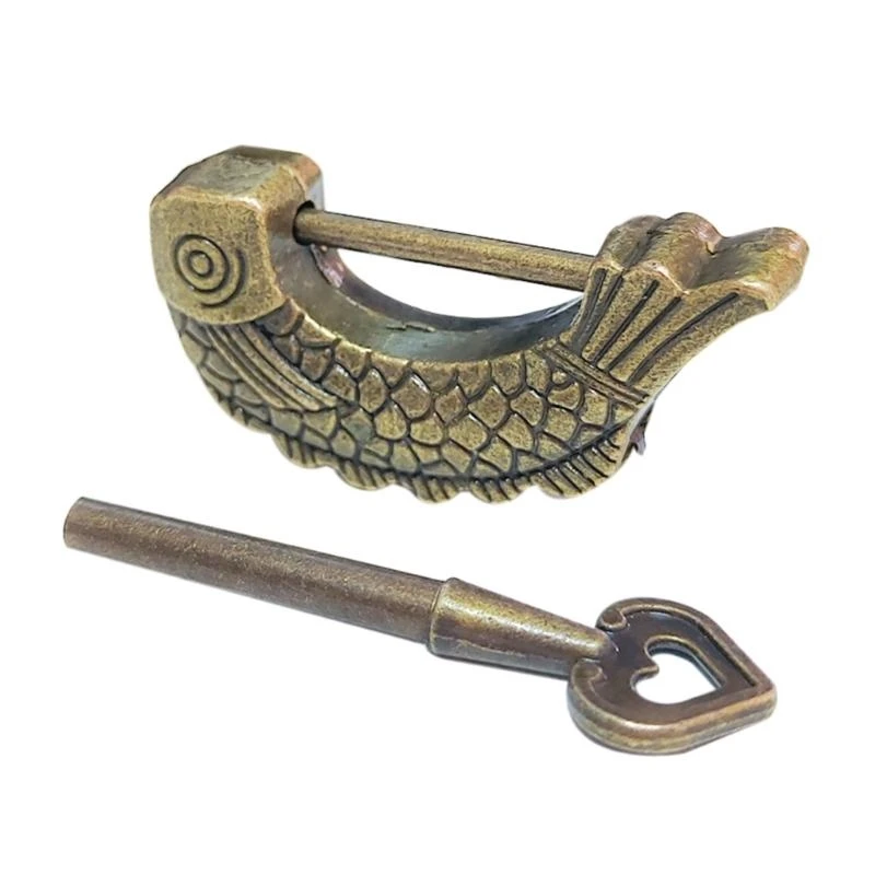 

581C Retro Bronze Fish Shaped Padlock Antique Lock for Wooden Suitcases & Jewelry Box