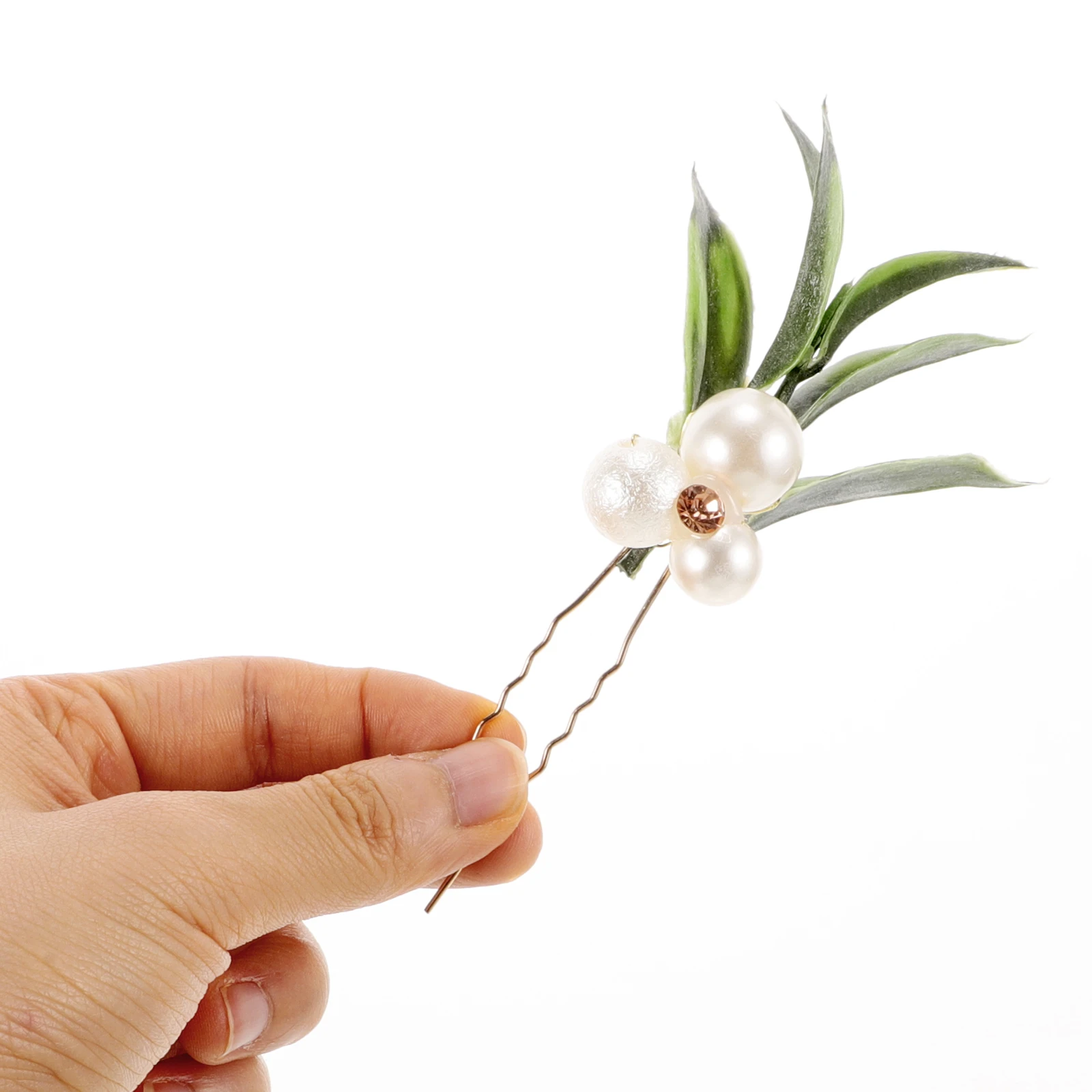 

3 Pcs Pearl Hairpin Accessories Wedding Decor Green Vine Bridal Comb Floral U Shape Elegant Leaf Design Bride Bridesmaid