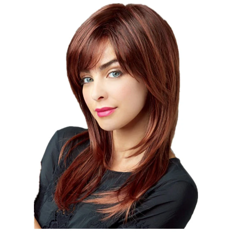 المرأة براون الشعر السيدات مستقيم حزب الاصطناعية شعر مستعار كامل