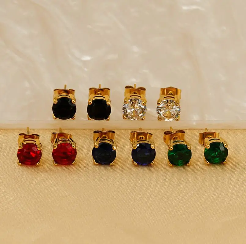 

10Pcs Fashion Jewelry Stainless Steel 18K Gold Plated Stud Earrings Round Zircon Earrings for Women Graduation Gifts for Her